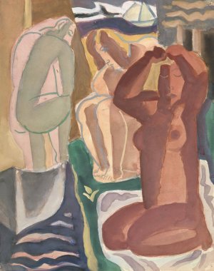Twee badende vrouwen en een rugfiguur by Leo Gestel Oil Painting
