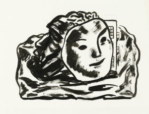 Twee maskers voor gebouw en rotsen by Leo Gestel Oil Painting