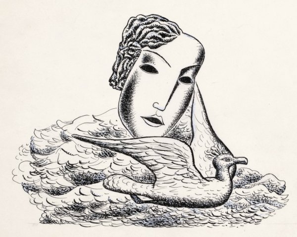 Main Product Photo of Vrouwenkop met vogel  Painting by Leo Gestel