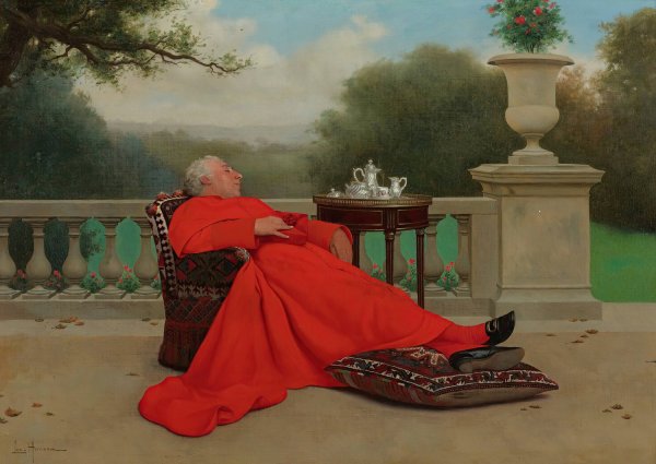 The Cardinal's Nap by Leo Herrmann - Hand-Painted Oil Painting Reproduction