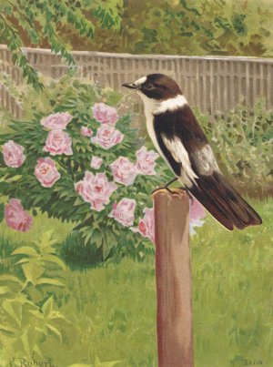 Gobe-Mouches a Collier by Leo-Paul Robert Oil Painting