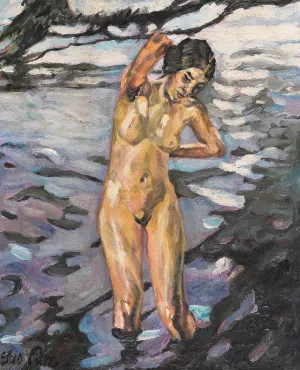 Badende, stehender weiblicher Akt by Leo Putz Oil Painting