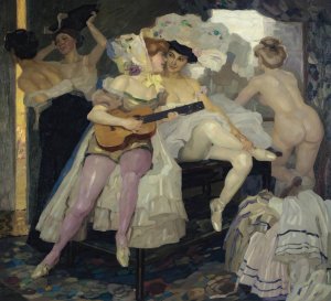 Hinter Den Kulissen by Leo Putz Oil Painting
