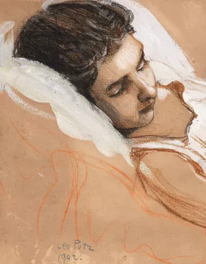 Schlafendes Madchen by Leo Putz Oil Painting