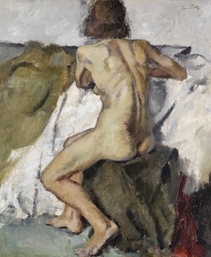 Sitzender weiblicher Ruckenakt by Leo Putz Oil Painting