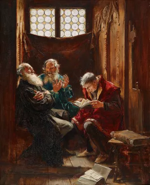 Meinungsdifferenzen Juden im Gesprach by Leo Reiffenstein Oil Painting