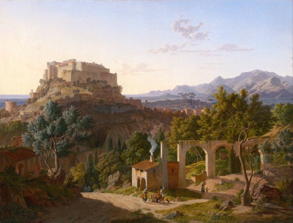 Main Product Photo of Landscape with the Castle of Massa di Carrara Painting by Leo Von Klenze