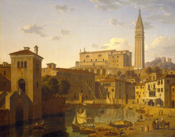 Main Product Photo of The Harbour At Pirano, Istria  Painting by Leo Von Klenze