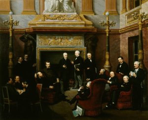 Le Fumoir de l'Assemblee nationale au chateau de Versailles, en 1876 by Leon Aclocque Oil Painting