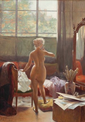 The Artist's Model by Leon Auguste Cesar Hodebert Oil Painting