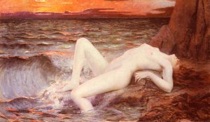 Jeune Fille Sortant De La Vague by Leon Auguste Perrey Oil Painting