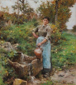 A la fontaine by Leon Augustin Lhermitte Oil Painting