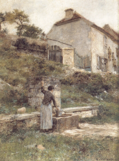 A Woman Filling Her Bucket at a Well by Leon-Augustin L'Hermitte - Hand-Painted Oil Painting Reproduction