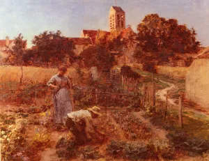 Au Jardin, Charteves, Pres De Mont-Saint-Pere by Leon-Augustin L'Hermitte Oil Painting