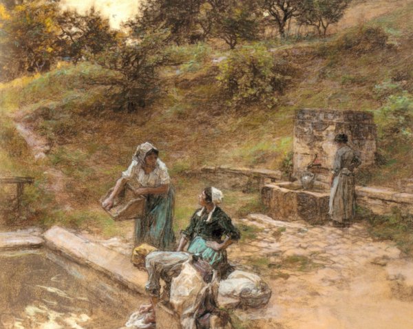 Au Lavoir by Leon-Augustin L'Hermitte - Hand-Painted Oil Painting Reproduction