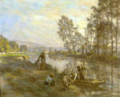 Figures by a Country Stream by Leon-Augustin L'Hermitte - Hand-Painted Oil Painting Reproduction