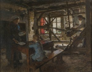Figures In A Cottage Interior by Leon Augustin Lhermitte Oil Painting