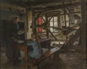Figures In A Cottage Interior by Leon Augustin Lhermitte Oil Painting