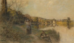 Fin De Belle Journee, Soleil Couchant, Pecheur Oil painting by Leon Augustin Lhermitte