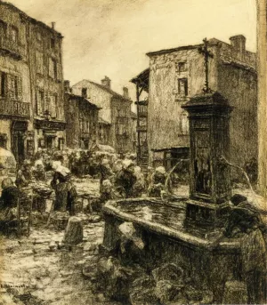 Fountain at Chatelguyon painting by Leon-Augustin L'Hermitte