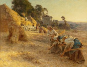 Glaneuses En Avant De Vieilles Meules Oil painting by Leon Augustin Lhermitte