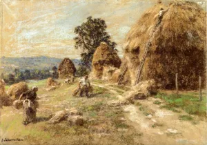 Haystacks painting by Leon-Augustin L'Hermitte