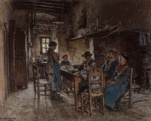 La benedicite au Chaussin pres de Vichy Oil painting by Leon Augustin Lhermitte