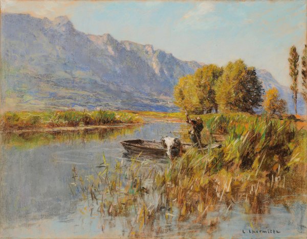 La dent du Chat au lac du Bourget  by Leon Augustin Lhermitte - Hand-Painted Oil Painting Reproduction