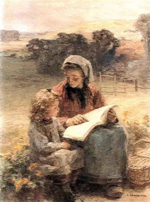 La Lecon de Lecture by Leon-Augustin L'Hermitte Oil Painting