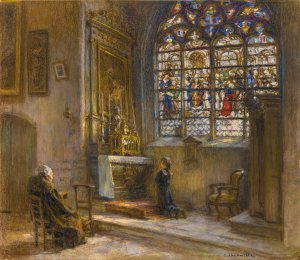 La Priere, eglise Saint-Bonnet by Leon Augustin Lhermitte Oil Painting