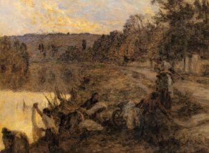 Laveuses Au Soir Oil painting by Leon-Augustin L'Hermitte