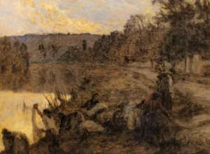 Laveuses Au Soir by Leon-Augustin L'Hermitte Oil Painting