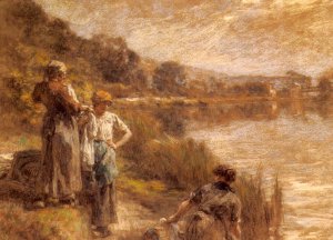 Laveuses Des Bords De La Marne Oil painting by Leon-Augustin L'Hermitte