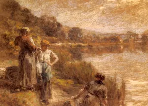 Laveuses Des Bords De La Marne by Leon-Augustin L'Hermitte Oil Painting