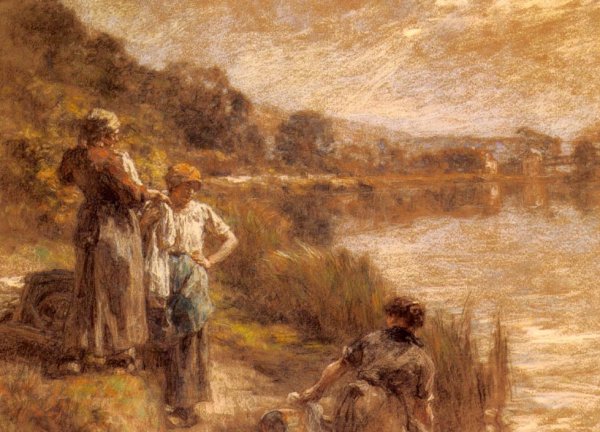 Laveuses Des Bords De La Marne by Leon-Augustin L'Hermitte - Hand-Painted Oil Painting Reproduction