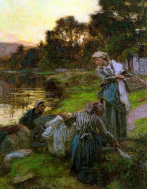 Laveuses le soir by Leon-Augustin L'Hermitte Oil Painting