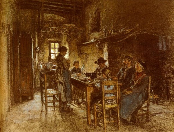 Main Product Photo of Le Benedicite Au Chaussin Pres De Vichy Painting by Leon-Augustin L'Hermitte