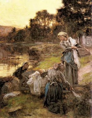 Le Laveuses au Bord de la Marne Oil painting by Leon-Augustin L'Hermitte