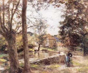 Le Lavoir pres de la Ferme d'Erlan (Pas-de-Calais) by Leon-Augustin L'Hermitte Oil Painting