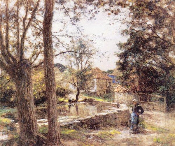 Le Lavoir pres de la Ferme d'Erlan (Pas-de-Calais) by Leon-Augustin L'Hermitte - Hand-Painted Oil Painting Reproduction