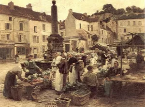 Le Marche de Chateau-Thierry by Leon-Augustin L'Hermitte - Oil Painting Reproduction