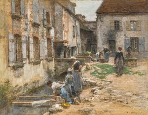 Les lavandieres a villenauxe by Leon Augustin Lhermitte Oil Painting