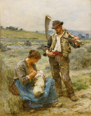 Maternite Or Heureuse Famille by Leon Augustin Lhermitte Oil Painting