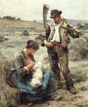 Maternite ou L'Heureuse Famille by Leon-Augustin L'Hermitte Oil Painting