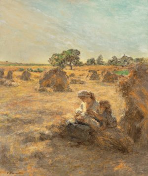 Moisson, mere allaitant, trois figures by Leon Augustin Lhermitte Oil Painting