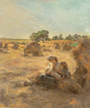 Moisson, mere allaitant, trois figures Oil painting by Leon Augustin Lhermitte
