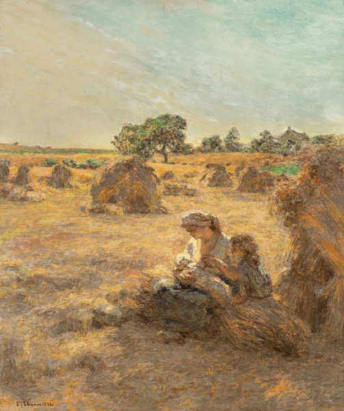 Moisson, mere allaitant, trois figures  by Leon Augustin Lhermitte - Hand-Painted Oil Painting Reproduction