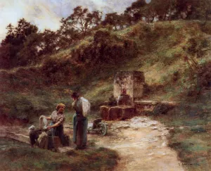 Near the Fountain by Leon-Augustin L'Hermitte Oil Painting