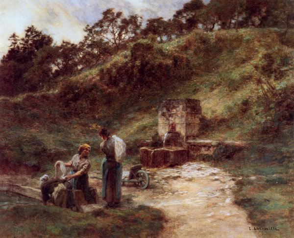Near the Fountain by Leon-Augustin L'Hermitte - Hand-Painted Oil Painting Reproduction