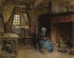 Paysanne devant l'atre Oil painting by Leon Augustin Lhermitte